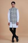 Buy_Raghavendra Rathore Blue_Black Suiting And Cotton Print Geometric Bundi Kurta Set _at_Aza_Fashions