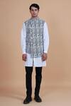 Buy_Raghavendra Rathore Blue_Black Suiting And Cotton Print Geometric Bundi Kurta Set _Online_at_Aza_Fashions