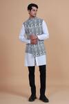 Shop_Raghavendra Rathore Blue_Black Suiting And Cotton Print Geometric Bundi Kurta Set _Online_at_Aza_Fashions