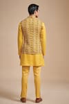 Shop_Raghavendra Rathore Blue_Yellow Linen And Cotton Print Geometric Bundi Kurta Set _at_Aza_Fashions