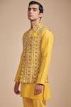 Buy_Raghavendra Rathore Blue_Yellow Linen And Cotton Print Geometric Bundi Kurta Set _Online_at_Aza_Fashions