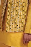 Raghavendra Rathore Blue_Yellow Linen And Cotton Print Geometric Bundi Kurta Set _at_Aza_Fashions