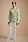 Buy_Raghavendra Rathore Blue_Green Linen Geometric Bundi _at_Aza_Fashions