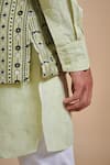 Buy_Raghavendra Rathore Blue_Green Linen And Cotton Satin Geometric Print Bundi Kurta Set_Online_at_Aza_Fashions