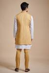 Shop_Raghavendra Rathore Blue_White Linen Bundi And Kurta_at_Aza_Fashions