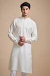 Raghavendra Rathore Blue_White Silk Jacquard Plain Kurta _Online_at_Aza_Fashions