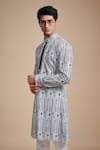 Raghavendra Rathore Blue_Black Cotton Printed Linear Kurta _Online_at_Aza_Fashions