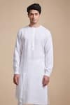 Raghavendra Rathore Blue_White Linen Kurta _Online_at_Aza_Fashions