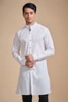 Buy_Raghavendra Rathore Blue_White Cotton Plain Mandarin Collar Kurta _at_Aza_Fashions