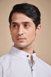 Buy_Raghavendra Rathore Blue_White Cotton Plain Mandarin Collar Kurta Set _Online_at_Aza_Fashions