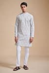 Buy_Raghavendra Rathore Blue_Grey Cotton Satin Geometric Kurta _at_Aza_Fashions