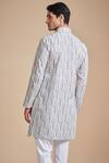 Shop_Raghavendra Rathore Blue_Grey Cotton Satin Geometric Kurta _at_Aza_Fashions