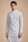 Raghavendra Rathore Blue_Grey Cotton Satin Geometric Kurta _Online_at_Aza_Fashions