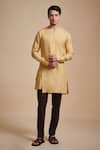 Buy_Raghavendra Rathore Blue_Beige Linen Plain Round Neck Kurta Set _at_Aza_Fashions