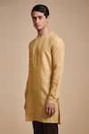 Buy_Raghavendra Rathore Blue_Beige Linen Plain Round Neck Kurta Set _Online_at_Aza_Fashions