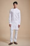 Buy_Raghavendra Rathore Blue_White Linen Mandarin Collar Kurta _at_Aza_Fashions