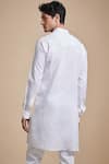 Shop_Raghavendra Rathore Blue_White Linen Mandarin Collar Kurta _at_Aza_Fashions