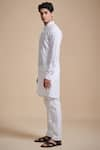 Raghavendra Rathore Blue_White Linen Mandarin Collar Kurta _Online_at_Aza_Fashions