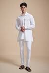 Buy_Raghavendra Rathore Blue_White Cotton Spread Collar Kurta _at_Aza_Fashions