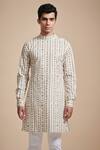 Buy_Raghavendra Rathore Blue_Cream Cotton Poplin Printed Linear Kurta _at_Aza_Fashions