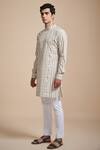 Raghavendra Rathore Blue_Cream Cotton Poplin Printed Linear Kurta _Online_at_Aza_Fashions