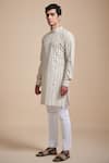 Buy_Raghavendra Rathore Blue_Beige Cotton Poplin Printed Linear Short Kurta Set _at_Aza_Fashions