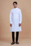 Raghavendra Rathore Blue_White Cotton Satin Plain Mandarin Collar Kurta _Online_at_Aza_Fashions