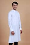 Buy_Raghavendra Rathore Blue_White Cotton Satin Plain Mandarin Collar Kurta _Online_at_Aza_Fashions