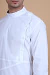 Raghavendra Rathore Blue_White Cotton Satin Plain Mandarin Collar Kurta _at_Aza_Fashions