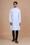 Buy_Raghavendra Rathore Blue_White , Satin Plain Mandarin Collar Kurta Set_at_Aza_Fashions