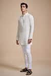 Buy_Raghavendra Rathore Blue_White Linen Plain Mandarin Collar Kurta Set _at_Aza_Fashions