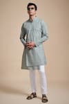 Raghavendra Rathore Blue_Blue Cotton Poplin Printed Linear Asymmetric Layered Kurta _Online_at_Aza_Fashions