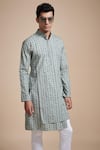 Shop_Raghavendra Rathore Blue_Blue Cotton Poplin Printed Linear Asymmetric Layered Kurta _Online_at_Aza_Fashions