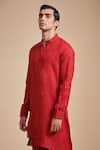 Buy_Raghavendra Rathore Blue_Red Linen Mandarin Collar Kurta _Online_at_Aza_Fashions