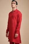 Buy_Raghavendra Rathore Blue_Red Linen Plain Mandarin Collar Kurta Set _Online_at_Aza_Fashions