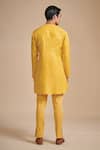 Shop_Raghavendra Rathore Blue_Yellow Linen Round Neck Kurta _at_Aza_Fashions