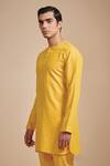 Raghavendra Rathore Blue_Yellow Linen Round Neck Kurta _Online_at_Aza_Fashions