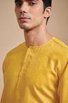 Shop_Raghavendra Rathore Blue_Yellow Linen Round Neck Kurta _Online_at_Aza_Fashions