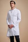 Raghavendra Rathore Blue_White Cotton Asymmetric Kurta _Online_at_Aza_Fashions