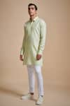 Buy_Raghavendra Rathore Blue_Beige Linen Plain Pintuck Kurta Set _at_Aza_Fashions