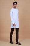 Raghavendra Rathore Blue_White Linen Pintuck Kurta _Online_at_Aza_Fashions