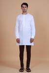 Buy_Raghavendra Rathore Blue_White Linen Pintuck Kurta _Online_at_Aza_Fashions