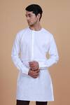 Shop_Raghavendra Rathore Blue_White Linen Pintuck Kurta _Online_at_Aza_Fashions