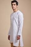 Raghavendra Rathore Blue_White Linen Round Neck Kurta _Online_at_Aza_Fashions