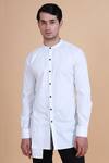 Buy_Raghavendra Rathore Blue_White Cotton Plain Asymmetric Kurta _Online_at_Aza_Fashions