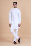 Raghavendra Rathore Blue_White Cotton Plain Asymmetric Kurta _Online_at_Aza_Fashions