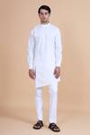 Buy_Raghavendra Rathore Blue_White Cotton Plain Asymmetric Kurta _Online_at_Aza_Fashions