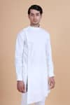 Shop_Raghavendra Rathore Blue_White Cotton Plain Asymmetric Kurta _Online_at_Aza_Fashions