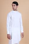 Raghavendra Rathore Blue_White Cotton Plain Asymmetric Kurta _at_Aza_Fashions