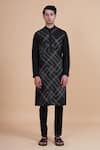 Buy_Raghavendra Rathore Blue_Black Silk Geometric Textured Kurta _at_Aza_Fashions